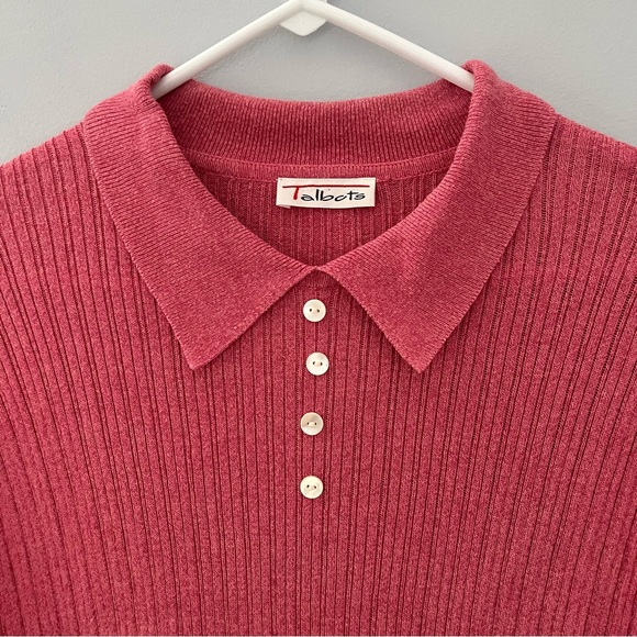 Talbots Collared Short Sleeve Pullover Knit Top Womens M Pink Buttons - Picture 2 of 5